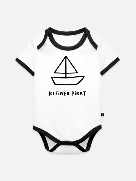 Kleiner Pirat - Baby Bio-Kurzarm-Kontrastbody - Weiß/Schwarz