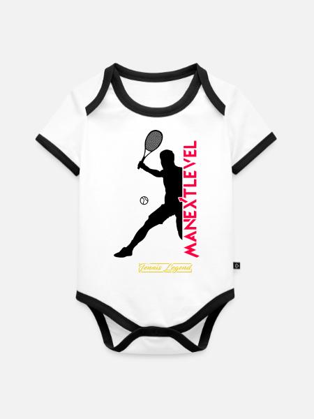 Tennis Legend - Baby Bio-Kurzarm-Kontrastbody - Weiß/Schwarz 