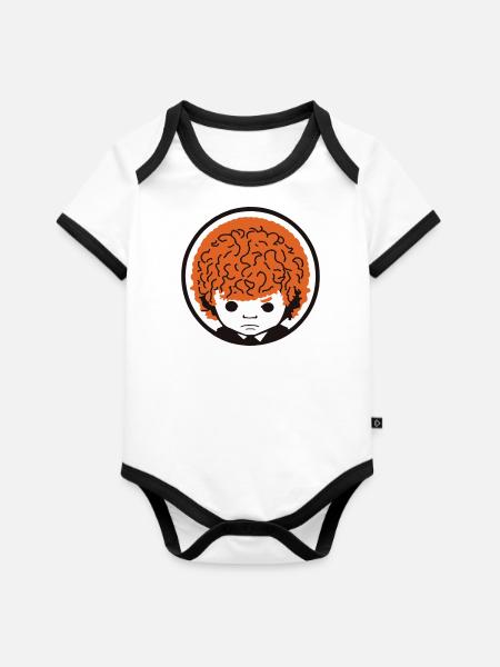 Der Nachdenkliche Lockenkopf - Baby Bio-Kurzarm-Kontrastbody - Weiß/Schwarz 