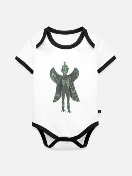 Pazuzu Dämon - Baby Bio-Kurzarm-Kontrastbody - Weiß/Schwarz