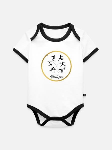 Leichtathletik - Baby Bio-Kurzarm-Kontrastbody - Weiß/Schwarz