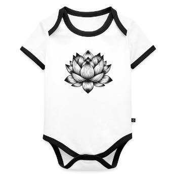Fleur de lotus - Body Bébé bio contrasté manches courtes - blanc/noir  - Devant