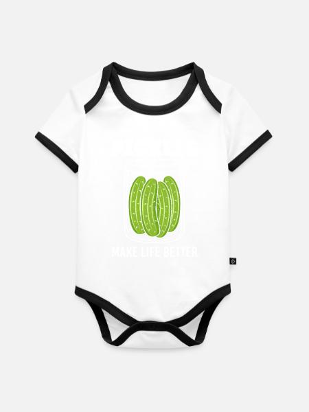 Gurke Gurken Essiggurke - Baby Bio-Kurzarm-Kontrastbody - Weiß/Schwarz