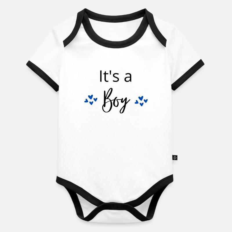its a boy - Baby Bio-Kurzarm-Kontrastbody - Weiß/Schwarz 