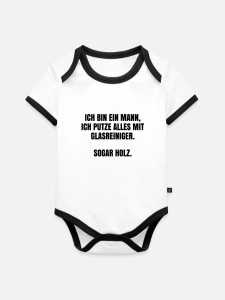 Mäner putzen mit Glasreiniger - Baby Bio-Kurzarm-Kontrastbody - Weiß/Schwarz