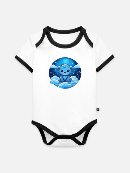 Baby lion on clouds - Organic Baby Contrasting Bodysuit - white/black