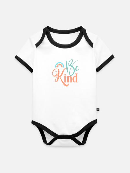 Be kind! - Baby Bio-Kurzarm-Kontrastbody - Weiß/Schwarz 
