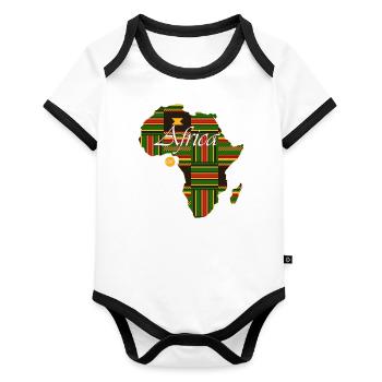 Woezoo - Africa card printed fabric - Organic Baby Contrasting Bodysuit - white/black  - Front
