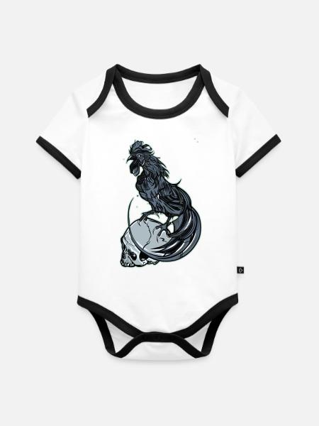 Hahn // Angry Rooster - Baby Bio-Kurzarm-Kontrastbody - Weiß/Schwarz 