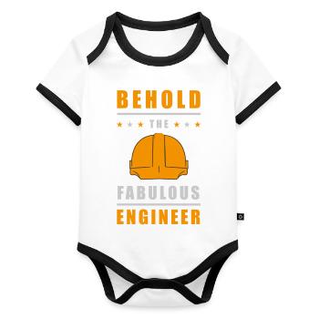 Fabelhafter Ingenieur Helm - Baby Bio-Kurzarm-Kontrastbody - Weiß/Schwarz  - Vorne