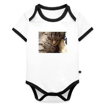 cat, kitten, kitty - Organic Baby Contrasting Bodysuit - white/black  - Front