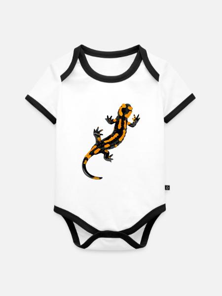 Salamander - Feuersalamander - Baby Bio-Kurzarm-Kontrastbody - Weiß/Schwarz