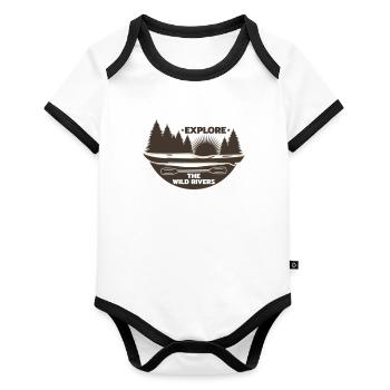 KAYAK PADDEL RUDERN KANU RAFTING BOOT SPRUCH MOTIV - Baby Bio-Kurzarm-Kontrastbody - Weiß/Schwarz  - Vorne