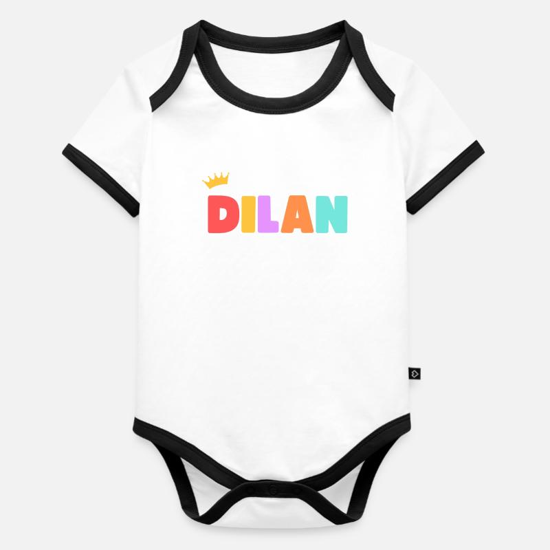 Dilan ! Personnalisable - Body Bébé bio contrasté manches courtes - blanc/noir