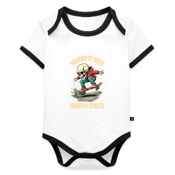 E Skateboard - Baby Bio-Kurzarm-Kontrastbody - Weiß/Schwarz  - Vorne
