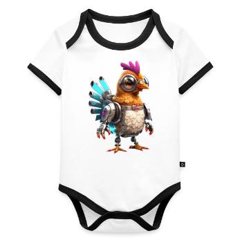 Robo chicken - Organic Baby Contrasting Bodysuit - white/black  - Front