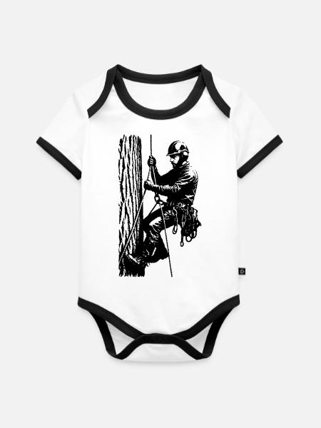 Arborist/Baumkletterer (Schwarze Silhouette) - Baby Bio-Kurzarm-Kontrastbody - Weiß/Schwarz