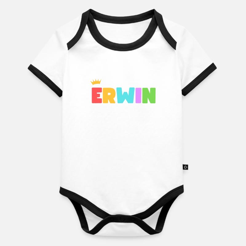 Erwin! Personnalisable - Body Bébé bio contrasté manches courtes - blanc/noir