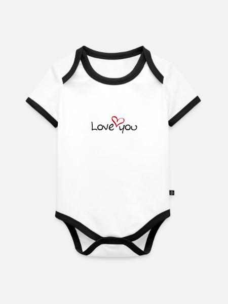 love you - Baby Bio-Kurzarm-Kontrastbody - Weiß/Schwarz