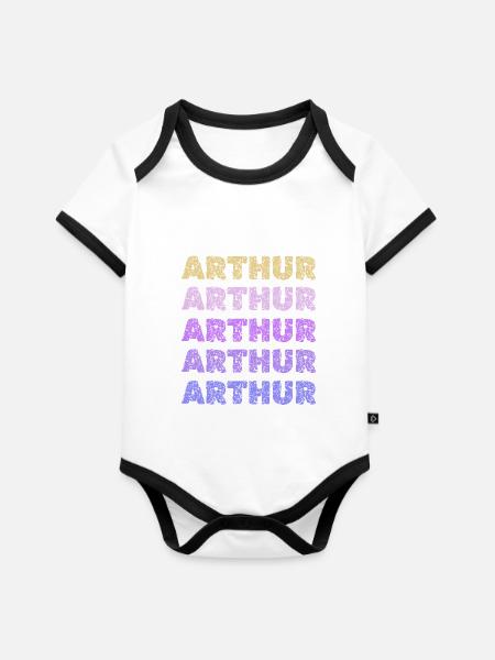 Vorname Arthur - Baby Bio-Kurzarm-Kontrastbody - Weiß/Schwarz 