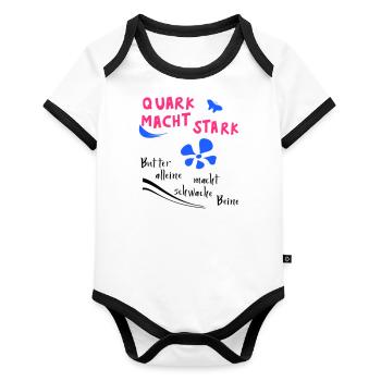 Quark macht stark, gesunde Ernährung - Baby Bio-Kurzarm-Kontrastbody - Weiß/Schwarz  - Vorne