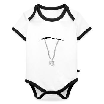 Albanian eagle necklace - Organic Baby Contrasting Bodysuit - white/black  - Front