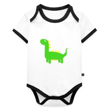 süßer Dino - Baby Bio-Kurzarm-Kontrastbody - Weiß/Schwarz  - Vorne