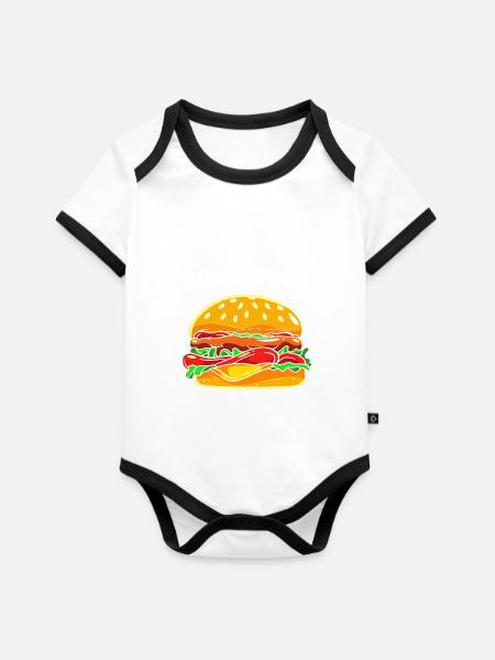 Cheeseburger Burger - Baby Bio-Kurzarm-Kontrastbody - Weiß/Schwarz
