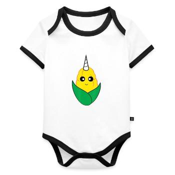 Uni Corn Corn on the Cob Unicorn - Organic Baby Contrasting Bodysuit - white/black  - Front
