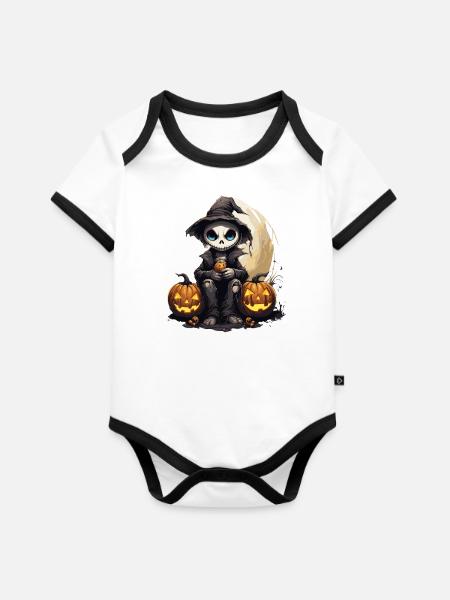 Halloween 2 - Baby Bio-Kurzarm-Kontrastbody - Weiß/Schwarz