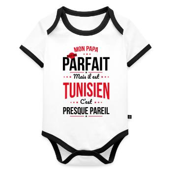 Mon papa n'est pas parfait - Tunisien - Body Bébé bio contrasté manches courtes - blanc/noir  - Devant