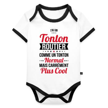 J'ai un tonton routier plus cool - Body Bébé bio contrasté manches courtes - blanc/noir  - Devant