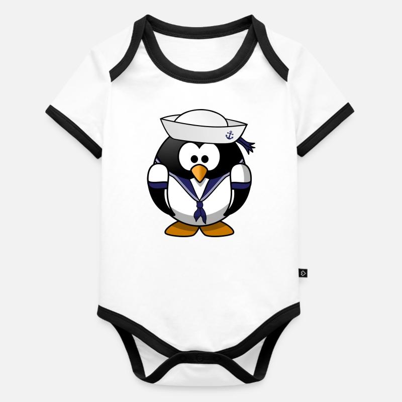 marin Penguin - Body Bébé bio contrasté manches courtes - blanc/noir 