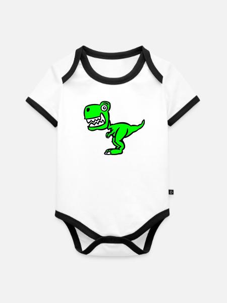 Superdinosaurier (Farbe) - Baby Bio-Kurzarm-Kontrastbody - Weiß/Schwarz 