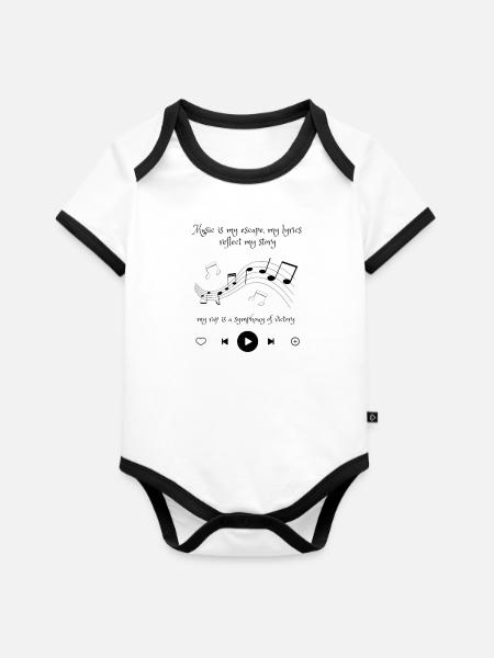 Musik ist meine Flucht - Baby Bio-Kurzarm-Kontrastbody - Weiß/Schwarz