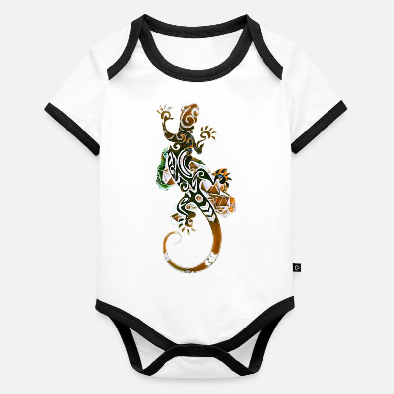 lézard - Body Bébé bio contrasté manches courtes - blanc/noir 