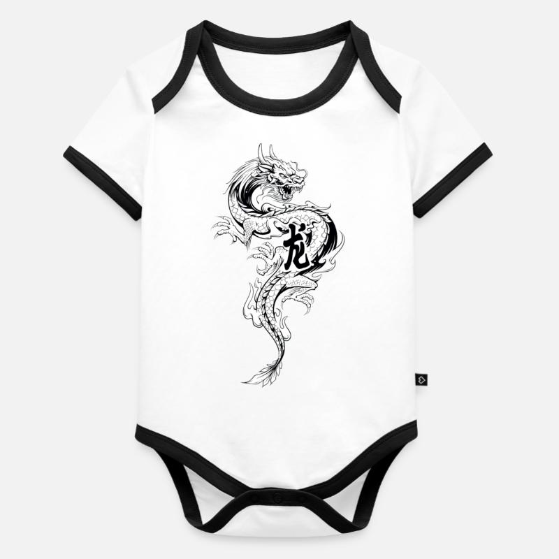 dragon - Body Bébé bio contrasté manches courtes - blanc/noir