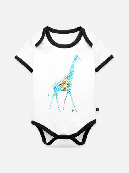 Giraffception - Baby Bio-Kurzarm-Kontrastbody - Weiß/Schwarz 