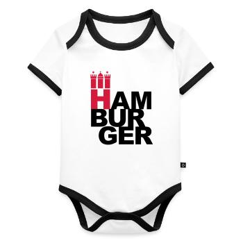 HAMBURGER 2c Hamburg Wappen - Baby Bio-Kurzarm-Kontrastbody - Weiß/Schwarz  - Vorne