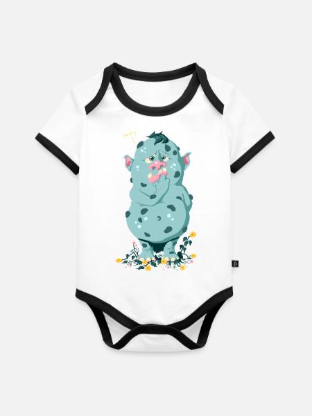Troll im Blumenbeet Sorry - Baby Bio-Kurzarm-Kontrastbody - Weiß/Schwarz