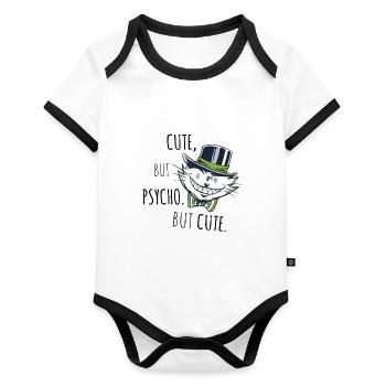 Funny crazy cat with a cylinder - Organic Baby Contrasting Bodysuit - white/black  - Front