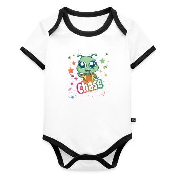 CHASE - Beautiful boy name with cute alien - Organic Baby Contrasting Bodysuit - white/black  - Front