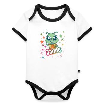 JAIME - Beautiful boy name with cute alien - Organic Baby Contrasting Bodysuit - white/black  - Front