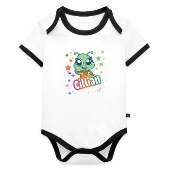 CILLIAN - Beautiful boy name with cute alien - Organic Baby Contrasting Bodysuit - white/black  - Front
