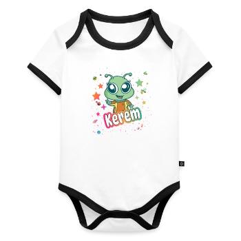 KEREM - Beautiful boy name with cute alien - Organic Baby Contrasting Bodysuit - white/black  - Front