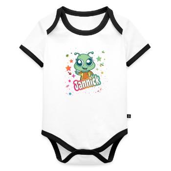 JANNICK - Beau nom de garçon avec extraterrestre mignon - Body Bébé bio contrasté manches courtes - blanc/noir  - Devant