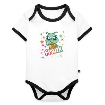 FRANK - Beautiful boy name with cute alien - Organic Baby Contrasting Bodysuit - white/black  - Front