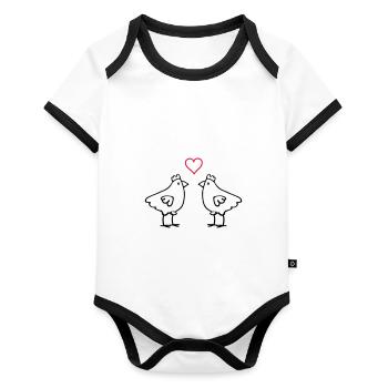 chicken liebe - Baby Bio-Kurzarm-Kontrastbody - Weiß/Schwarz  - Vorne