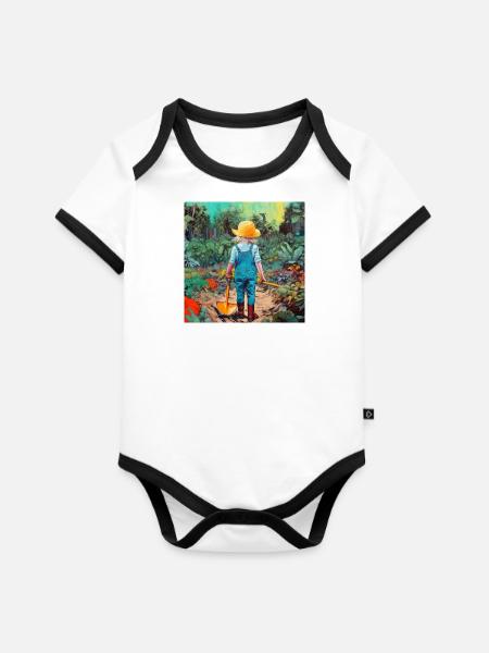Gartenliebe - Baby Bio-Kurzarm-Kontrastbody - Weiß/Schwarz