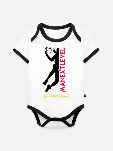 Basketball Legend - Baby Bio-Kurzarm-Kontrastbody - Weiß/Schwarz 